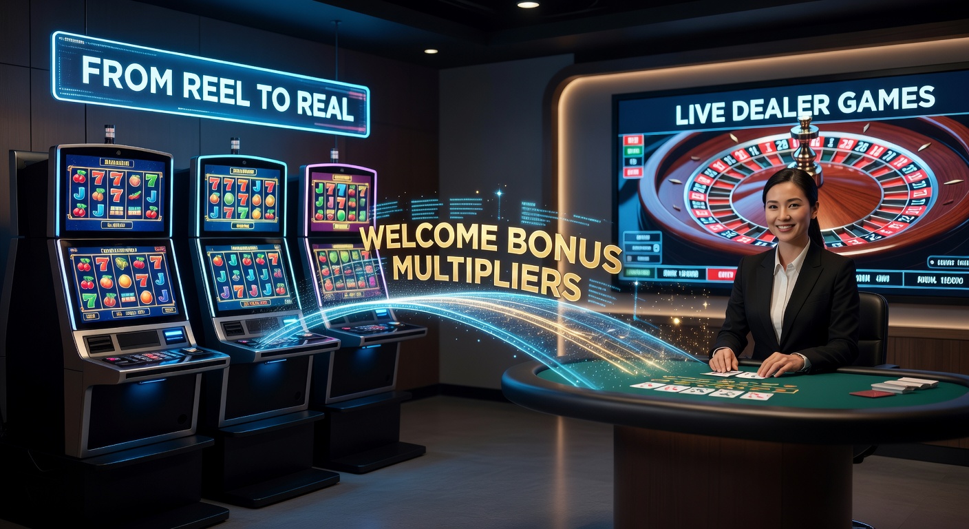 Live dealer spinning a roulette wheel beside glowing slot symbols, illustrating bonus-driven crossover play