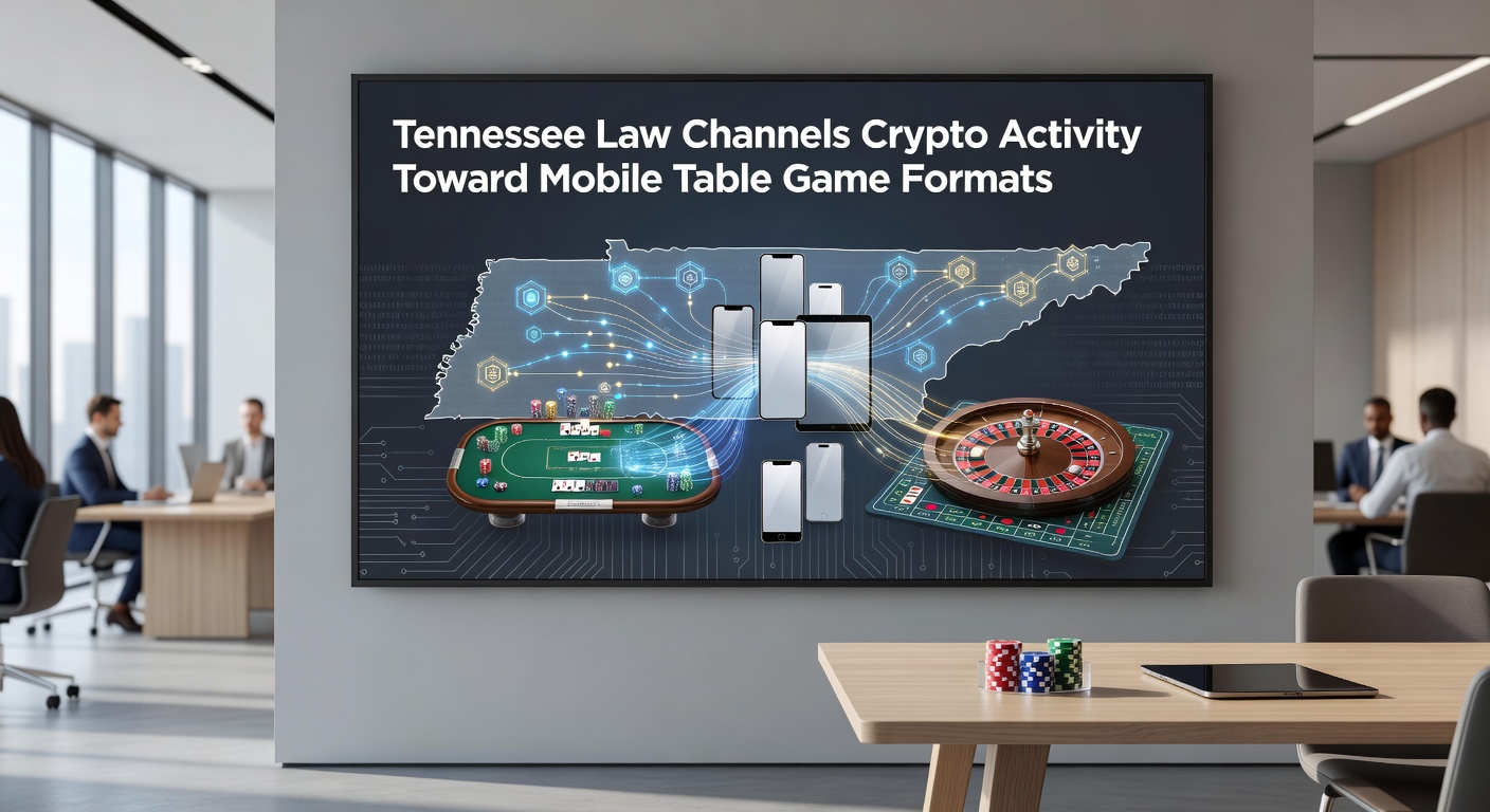 Mobile devices displaying table game interfaces with cryptocurrency transaction options in a Tennessee regulatory context