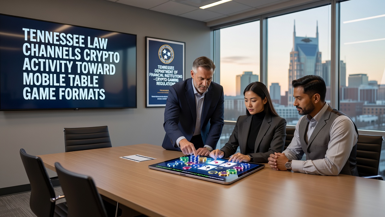Smartphone screen showing crypto-enabled roulette and blackjack interfaces under Tennessee gaming regulations