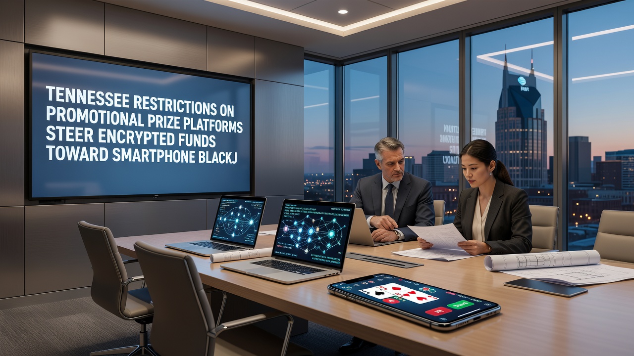 Smartphone screen displaying blackjack and roulette mobile interfaces with encrypted transaction indicators