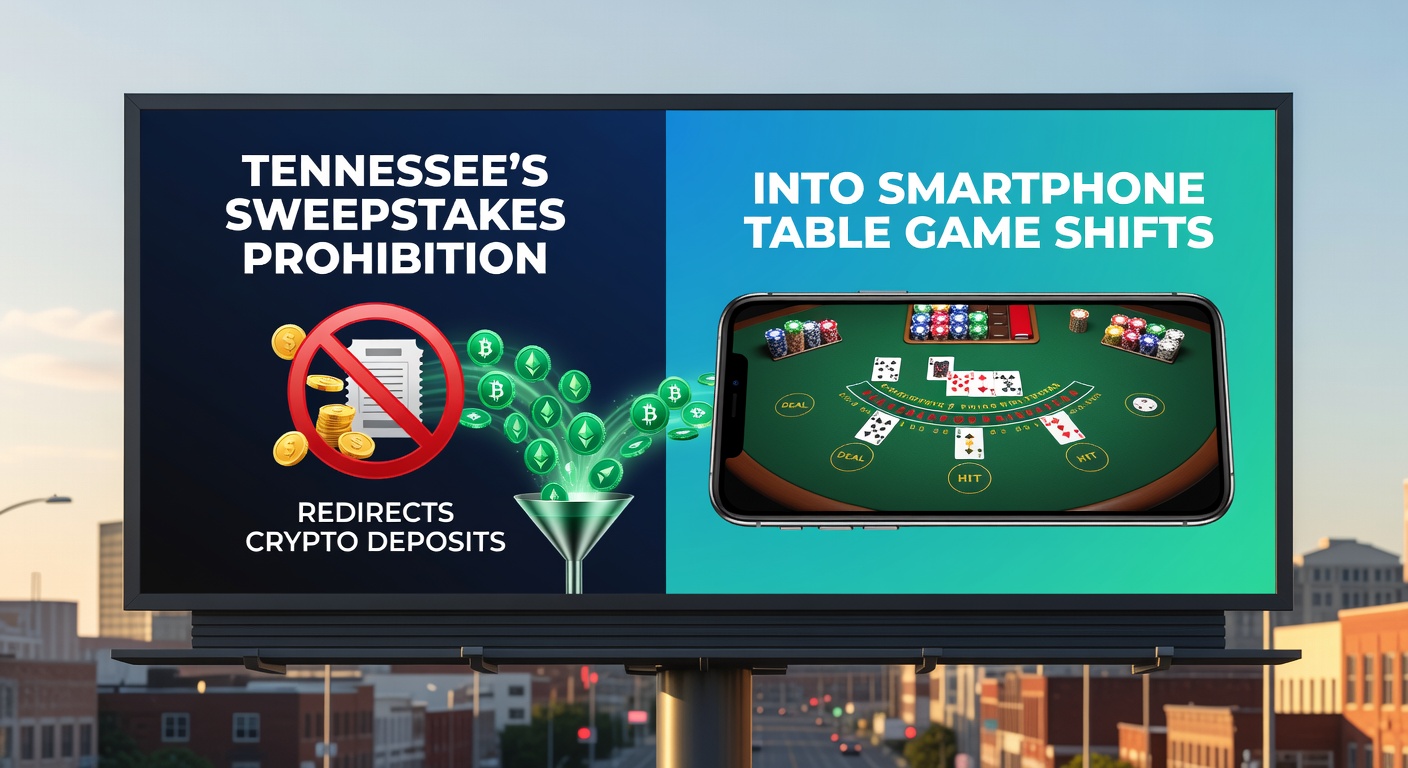 Smartphone displaying table game interface with crypto deposit options in a Tennessee regulatory context